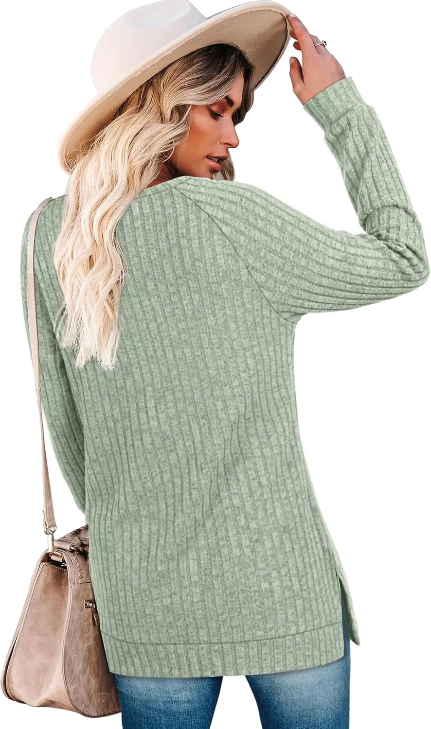 Bofell Long Sleeve Shirts for Women Lightweight Button Decor Tunic Tops Side Split