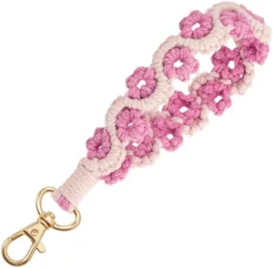Boho Wristlet Keychain Key Lanyard for Women Wrist Keychain Wristlet Bracelet Macrame Flower Keychain for Car Key