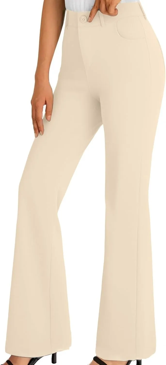 Bootcut Dress Pants for Women Business Casual High Waist Regular Fit Work Pants Elegant Office Trousers with Pockets