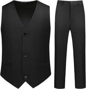 Boy Suits 2 Piece Slim Fit Formal Set with Vest Pants for Kids Wedding Ring Bearer Party Dresswear Outfit