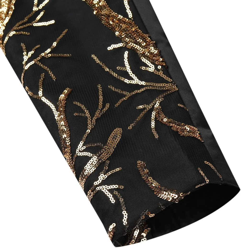 Boyland Men's Tux Dress Blazer Gold Sequins Floral Suit Party Dinner Prom Slim Fit Stylish Blazer Sport Coat
