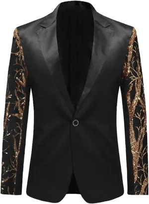 Boyland Men's Tux Dress Blazer Gold Sequins Floral Suit Party Dinner Prom Slim Fit Stylish Blazer Sport Coat