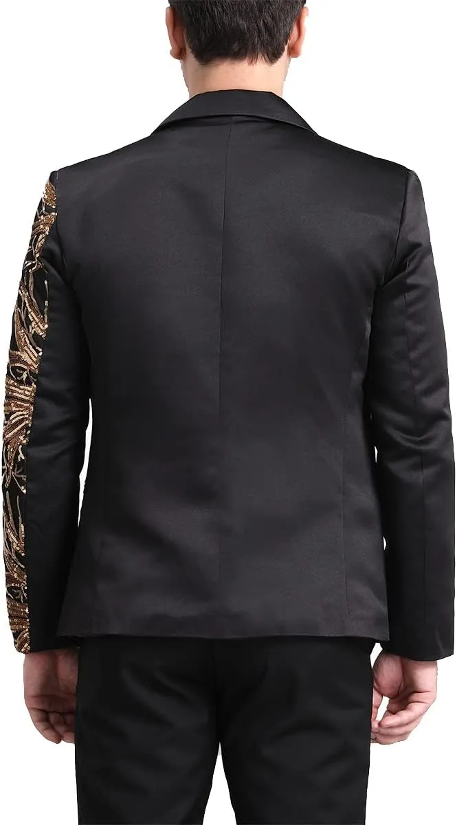 Boyland Men's Tux Dress Blazer Gold Sequins Floral Suit Party Dinner Prom Slim Fit Stylish Blazer Sport Coat