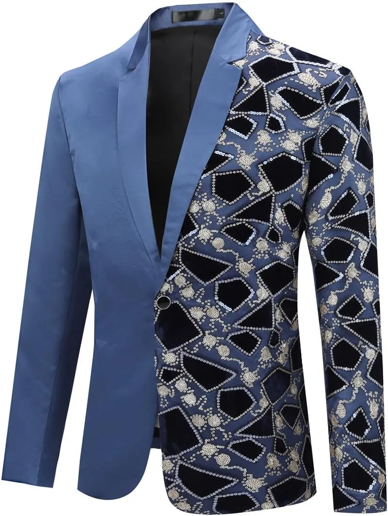 Boyland Men's Tux Dress Blazer Gold Sequins Floral Suit Party Dinner Prom Slim Fit Stylish Blazer Sport Coat