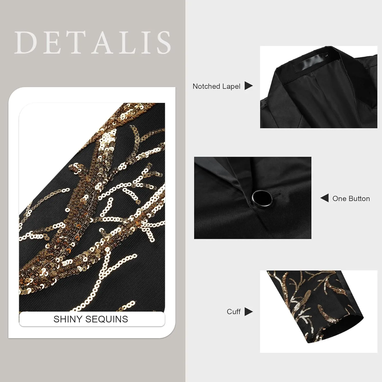 Boyland Men's Tux Dress Blazer Gold Sequins Floral Suit Party Dinner Prom Slim Fit Stylish Blazer Sport Coat