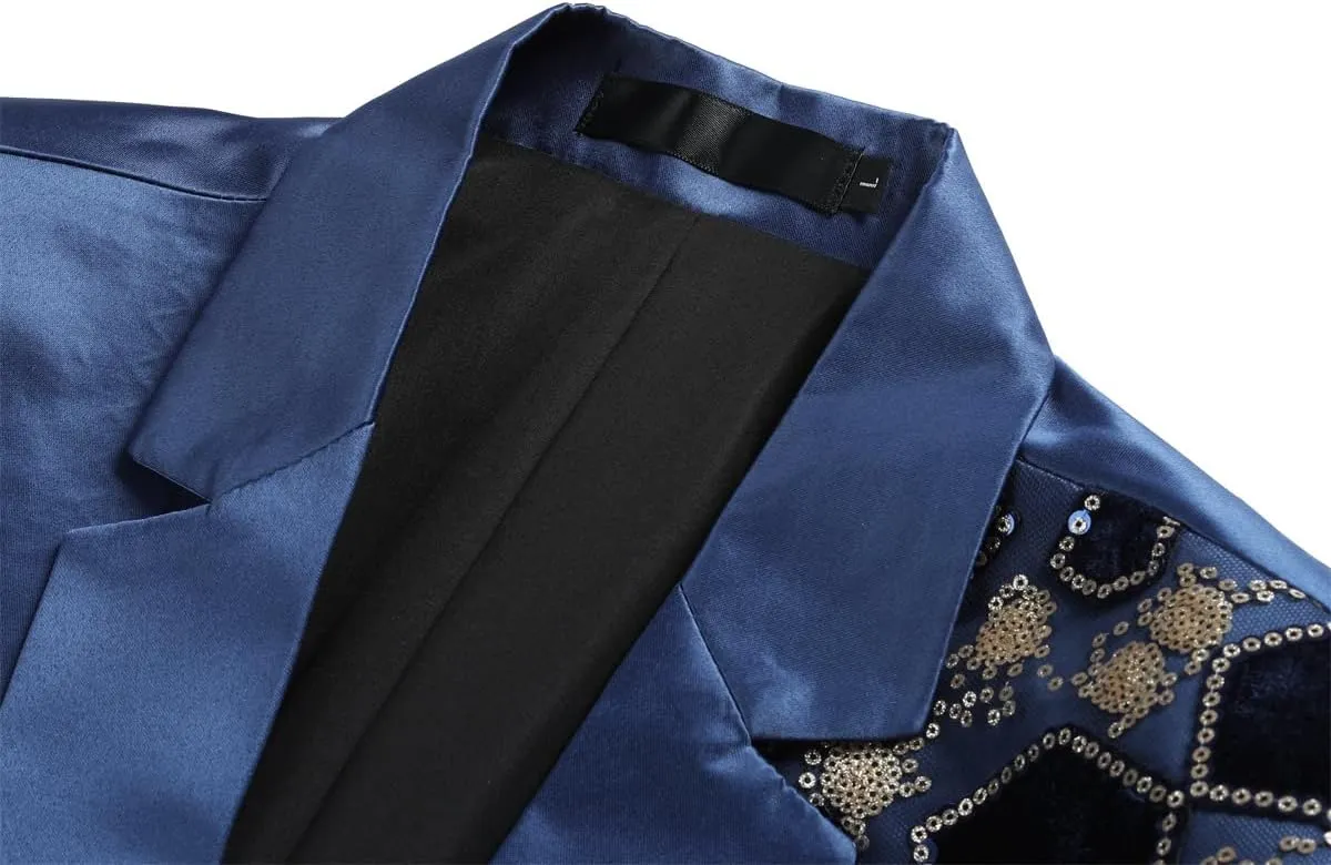 Boyland Men's Tux Dress Blazer Gold Sequins Floral Suit Party Dinner Prom Slim Fit Stylish Blazer Sport Coat