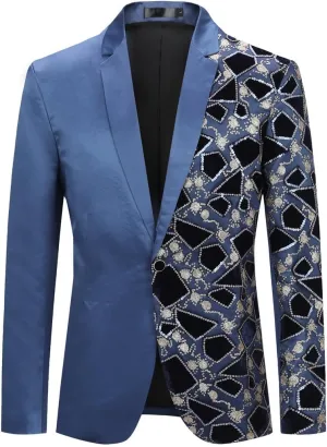 Boyland Men's Tux Dress Blazer Gold Sequins Floral Suit Party Dinner Prom Slim Fit Stylish Blazer Sport Coat