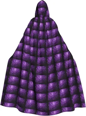 BREAUX Beautiful Purple Glitter print Halloween Adult Hooded Cloak Cape for Parties Carnival Cosplay Costumes Stage Decorations