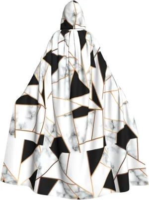 BREAUX Black and White Marble Texture print Halloween Adult Hooded Cloak Cape for Parties Carnival Cosplay Costumes Stage Decorations