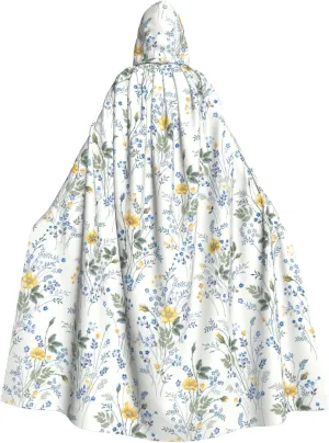 BREAUX Blue Flower Floral Pattern Roses print Halloween Adult Hooded Cloak Cape for Parties Carnival Cosplay Costumes Stage Decorations
