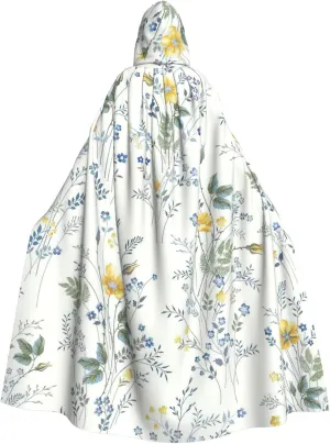 BREAUX Blue Flower Floral Pattern Roses print Halloween Adult Hooded Cloak Cape for Parties Carnival Cosplay Costumes Stage Decorations