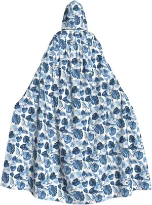 BREAUX blue flower tropical print Halloween Adult Hooded Cloak Cape for Parties Carnival Cosplay Costumes Stage Decorations