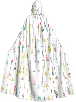 BREAUX Colorful Hand Drawn Art with Boho Style Arrows print Halloween Adult Hooded Cloak Cape for Parties Carnival Cosplay Costumes Stage Decorations