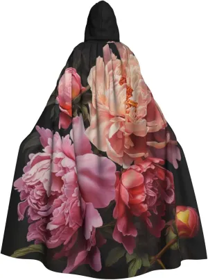 BREAUX Garden Peony print Halloween Adult Hooded Cloak Cape for Parties Carnival Cosplay Costumes Stage Decorations