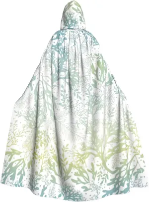 BREAUX Green Sea Blue Seaweed print Halloween Adult Hooded Cloak Cape for Parties Carnival Cosplay Costumes Stage Decorations