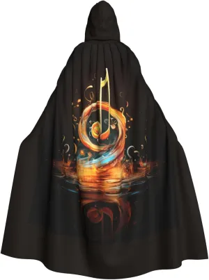 BREAUX Music Symbol print Halloween Adult Hooded Cloak Cape for Parties Carnival Cosplay Costumes Stage Decorations