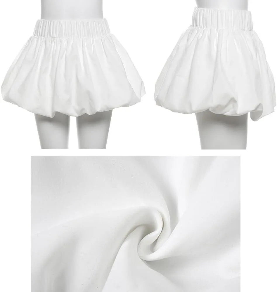 Bubble Mini Skirt Y2K Ruffle Short Skirts Pleated Puffy Balloon Skirt Streetwear
