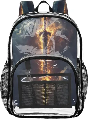Burning Sword Yellow School Backpack, Clear Plastic Bag, See through Backpack, Kids Backpacks for Boys
