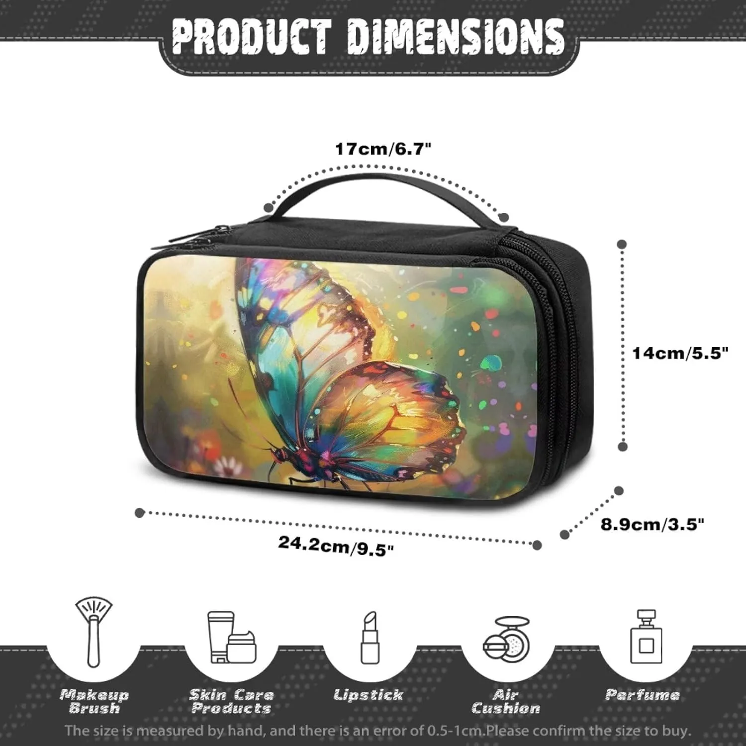 Butterfly Large Capacity Travel Cosmetic Bag Womens Adults Makeup Storage Bag Makeup Organizer Travel Bag Multipurpose Gift for Wives,Ladies and Girls or That Special Person In Your Life