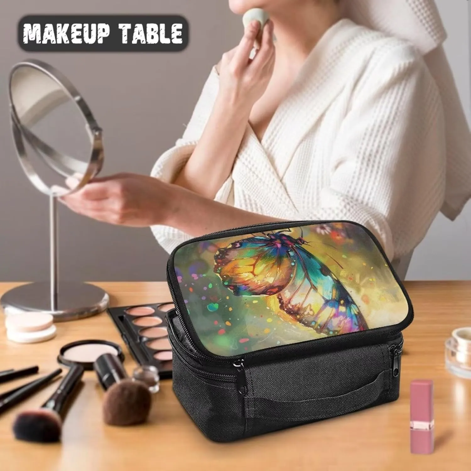 Butterfly Large Capacity Travel Cosmetic Bag Womens Adults Makeup Storage Bag Makeup Organizer Travel Bag Multipurpose Gift for Wives,Ladies and Girls or That Special Person In Your Life