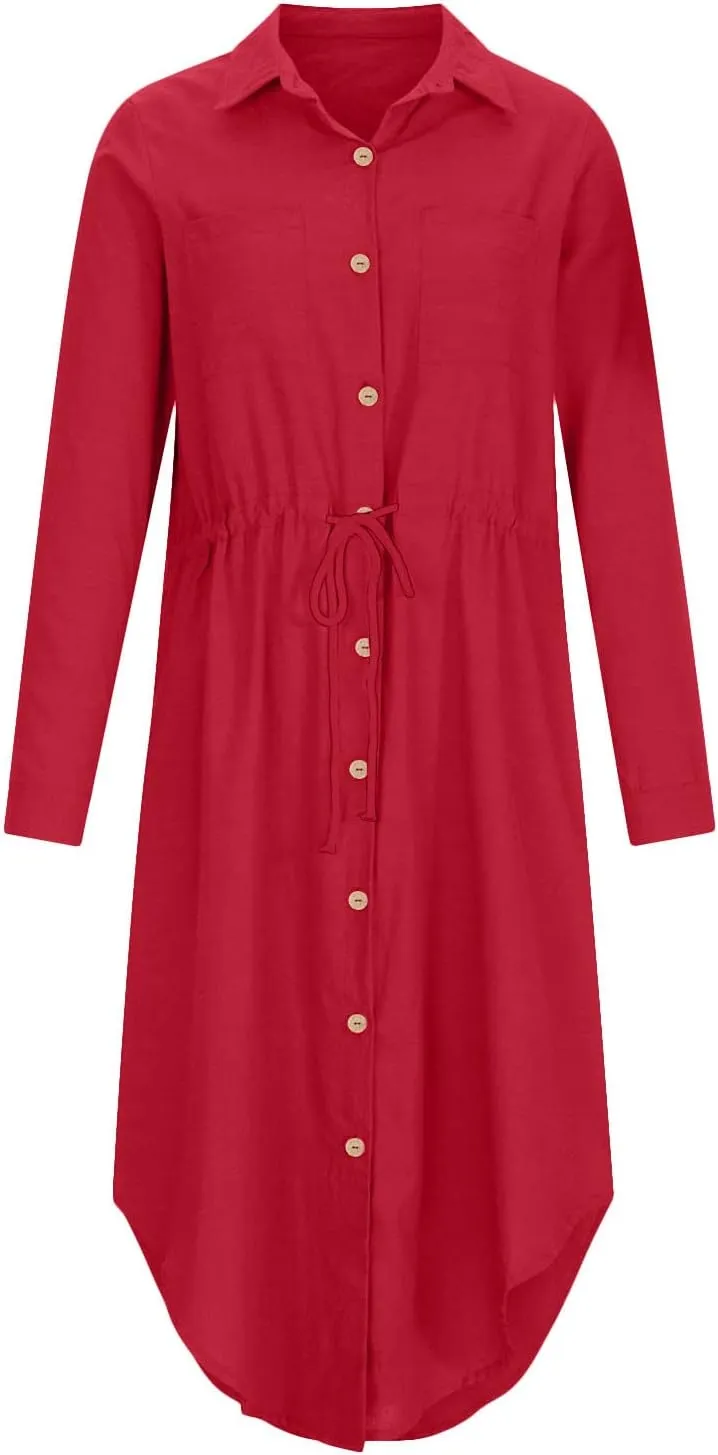 Button Down Dress for Women 2025 Casual V-Neck Linen Shirt Dress Plus Size Maxi Dress Short Sleeve Outfits