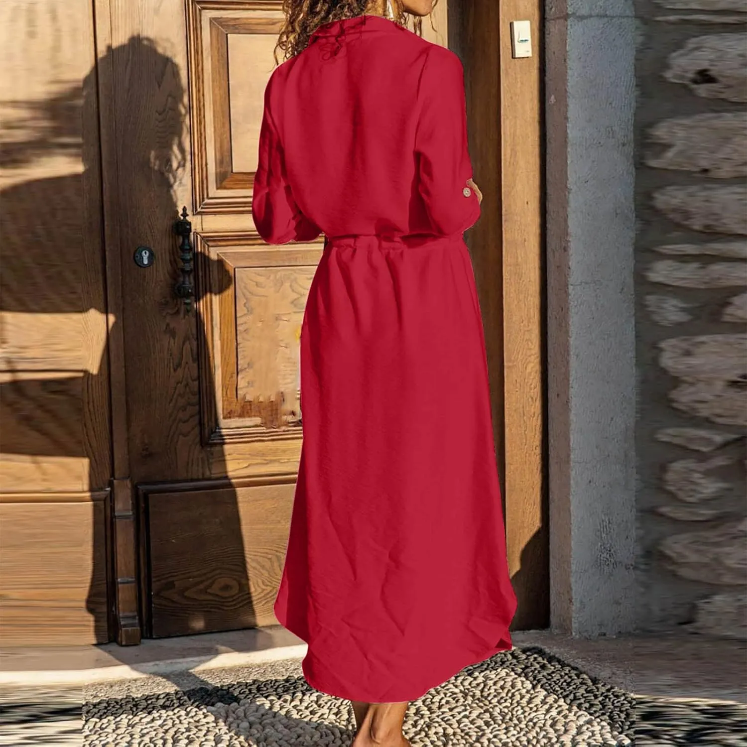 Button Down Dress for Women 2025 Casual V-Neck Linen Shirt Dress Plus Size Maxi Dress Short Sleeve Outfits