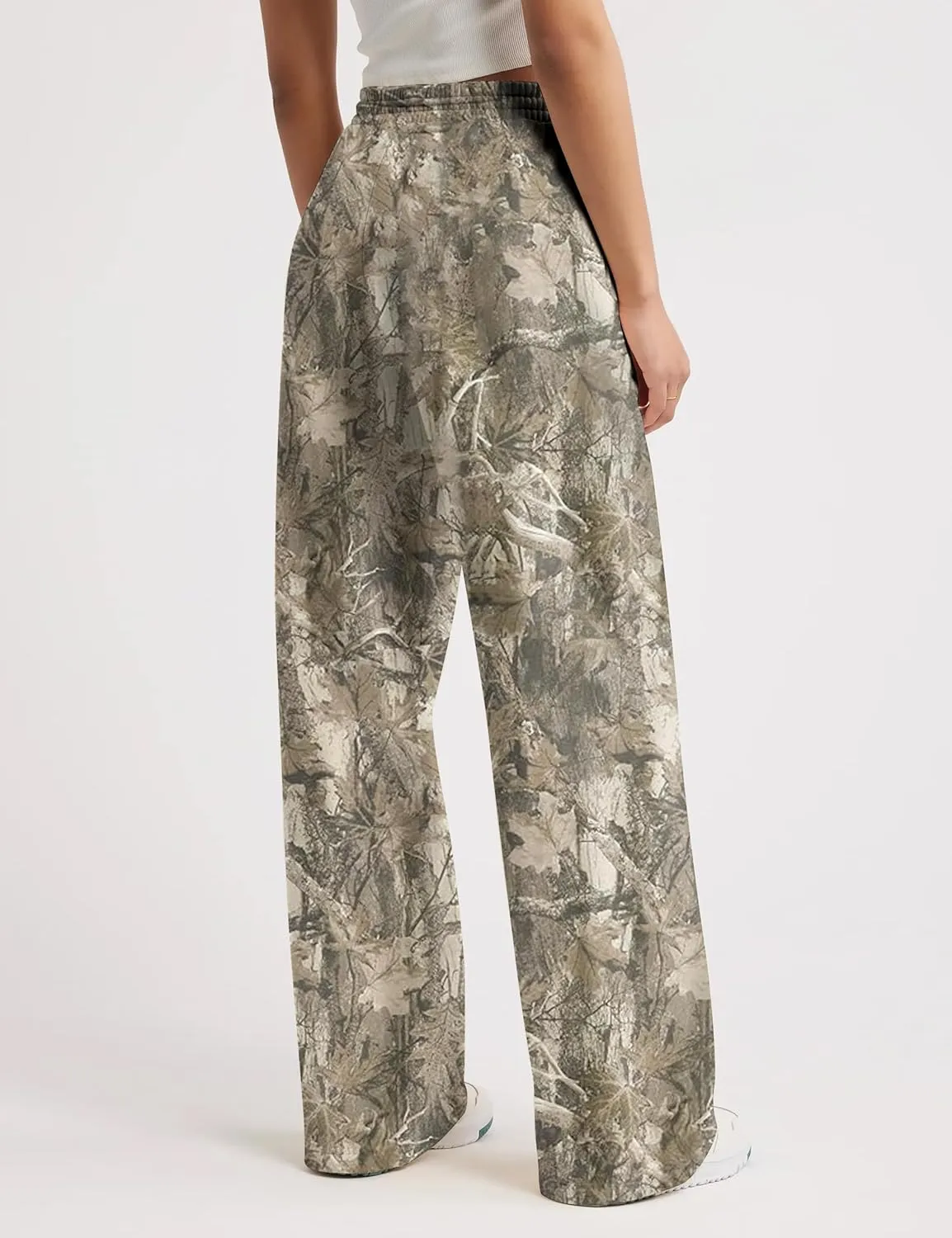 Camo Pants Women Baggy Fleece Y2K Camouflage Cargo Pants High Waisted Wide Leg Drawstring Jogger Sweatpants
