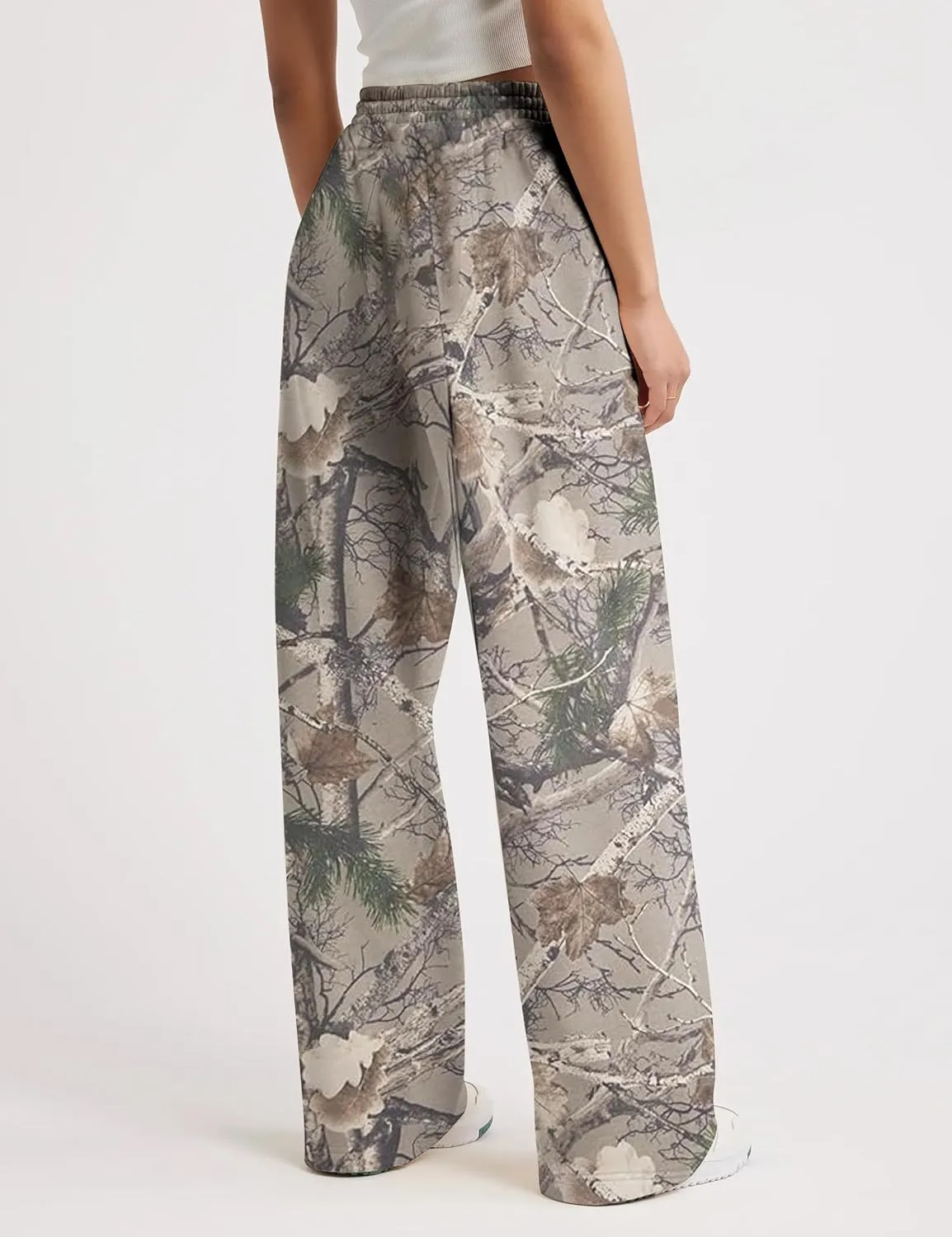 Camo Pants Women Baggy Fleece Y2K Camouflage Cargo Pants High Waisted Wide Leg Drawstring Jogger Sweatpants
