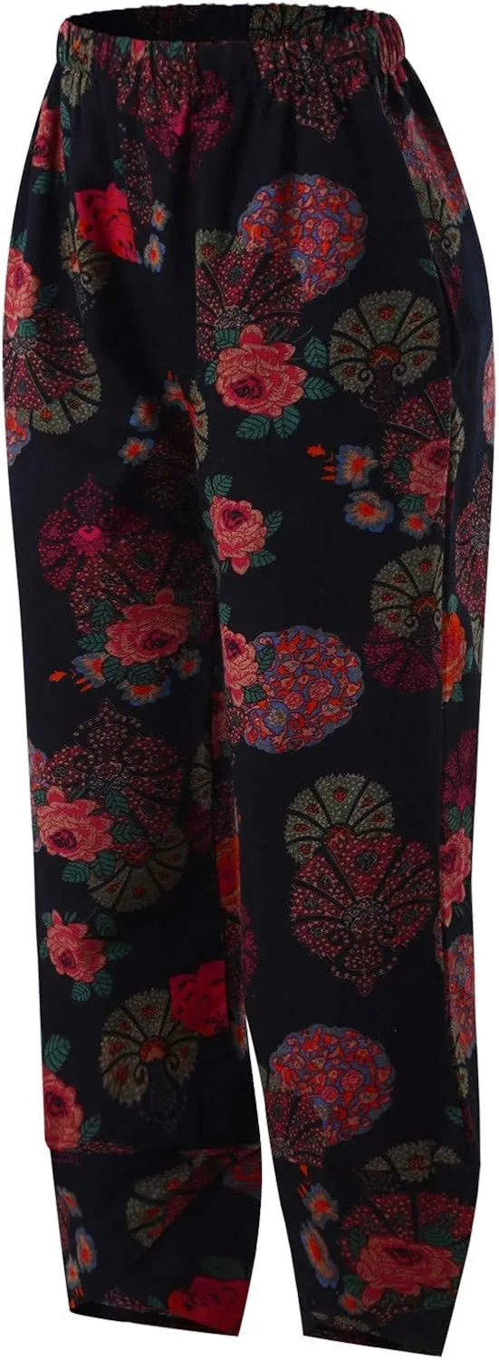 Capri Pants for Women Palazzo Lounge Pants Wide Leg Printed Cropped Bottoms Baggy Trousers Sweatpants with Pockets