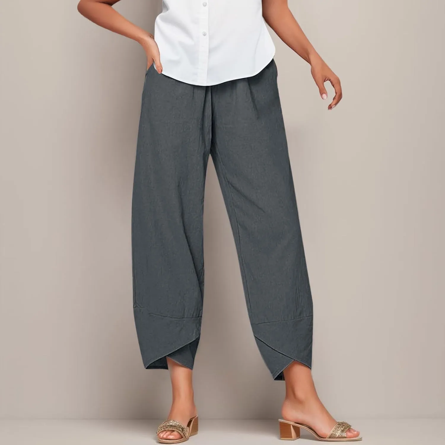 Capri Pants for Women Palazzo Lounge Pants Wide Leg Printed Cropped Bottoms Baggy Trousers Sweatpants with Pockets
