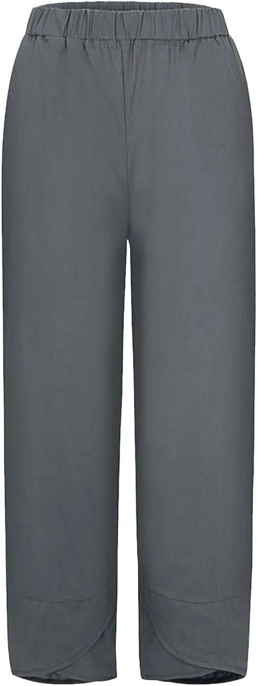 Capri Pants for Women Palazzo Lounge Pants Wide Leg Printed Cropped Bottoms Baggy Trousers Sweatpants with Pockets