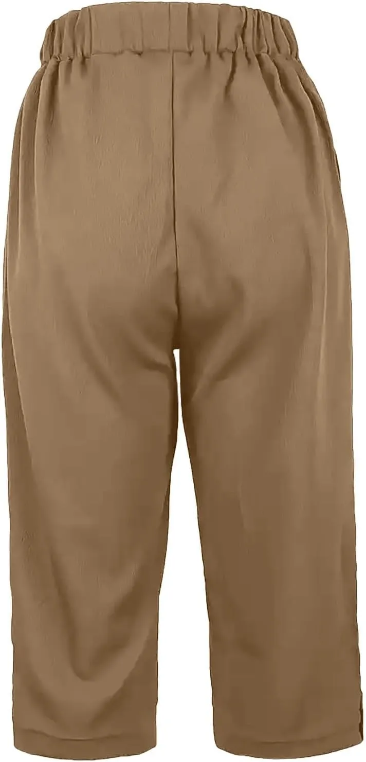 Capri Pants for Women Straight Wide Leg High Waist Linen Summer Clothing Lightweight Baggy Trousers