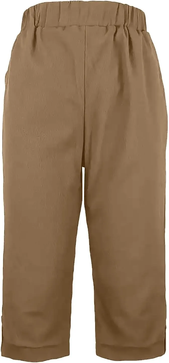 Capri Pants for Women Straight Wide Leg High Waist Linen Summer Clothing Lightweight Baggy Trousers