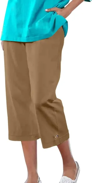 Capri Pants for Women Straight Wide Leg High Waist Linen Summer Clothing Lightweight Baggy Trousers