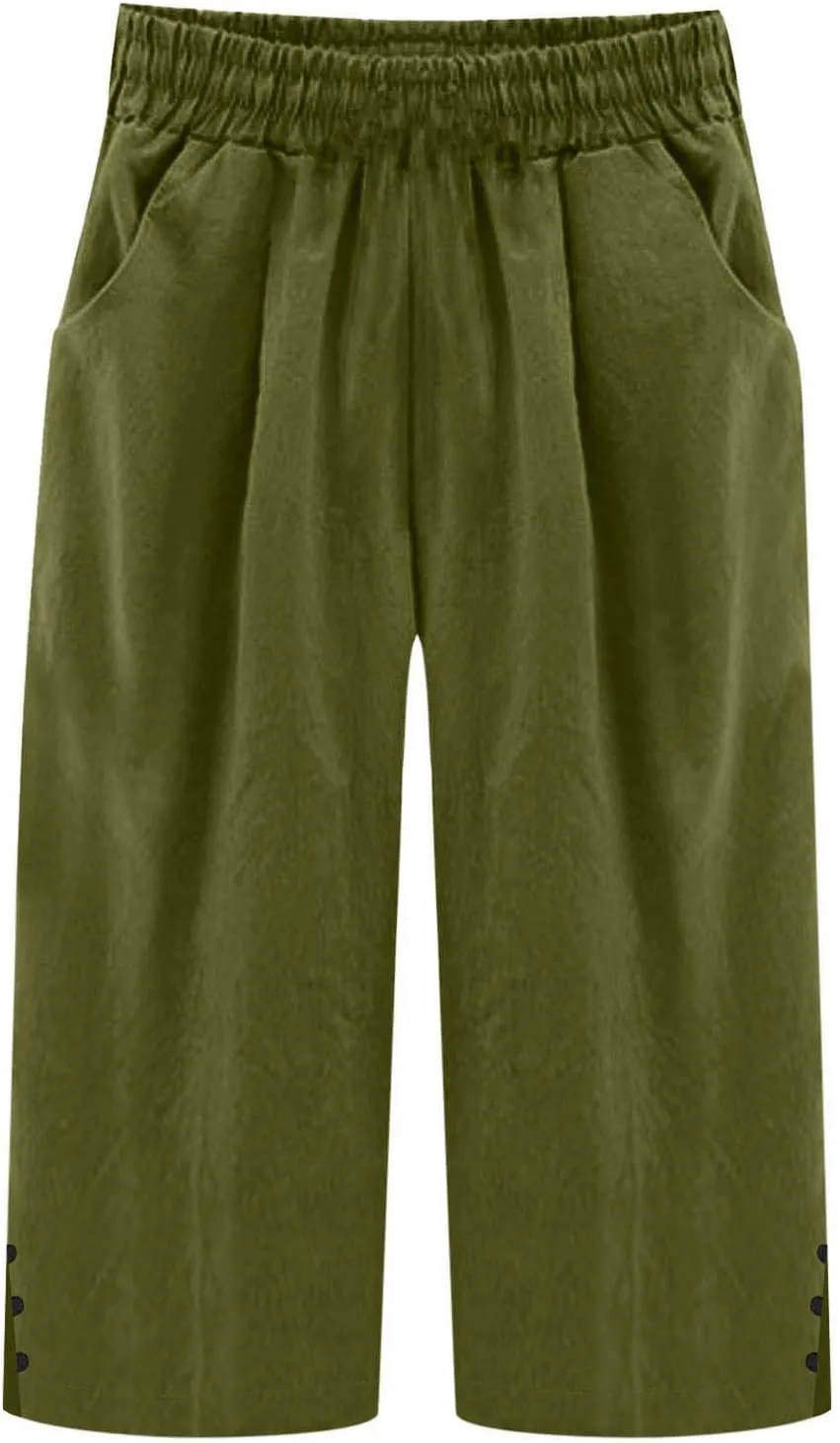 Capri Pants for Women Straight Wide Leg Linen Trousers Casual Lightweight Summer Clothing with Pockets