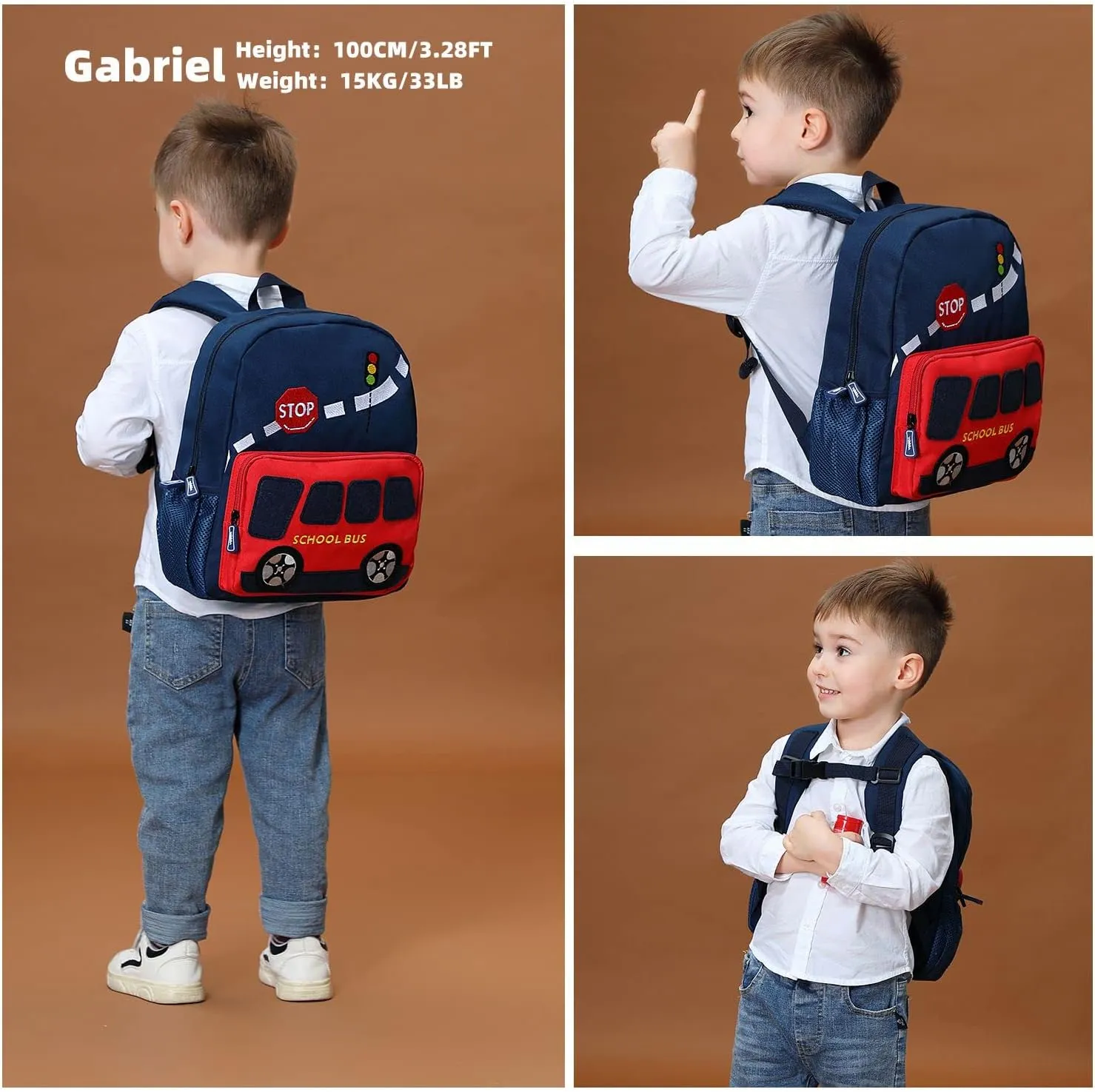 Car Dinosaur Kids Toddler Backpack for Boys and Girls Children Waterproof Preschool Bag(Red Scool Bus)