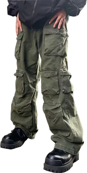 Cargo Jogger Pants for Men - Japanese High Street Punk Harem Style - Functional Streetwear - Mens Fashion Pants(Black,L)