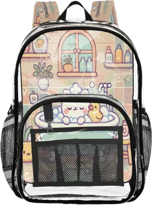Cartoon Bath Pink Kids Bag, Large Clear Bag, Backpack Bag