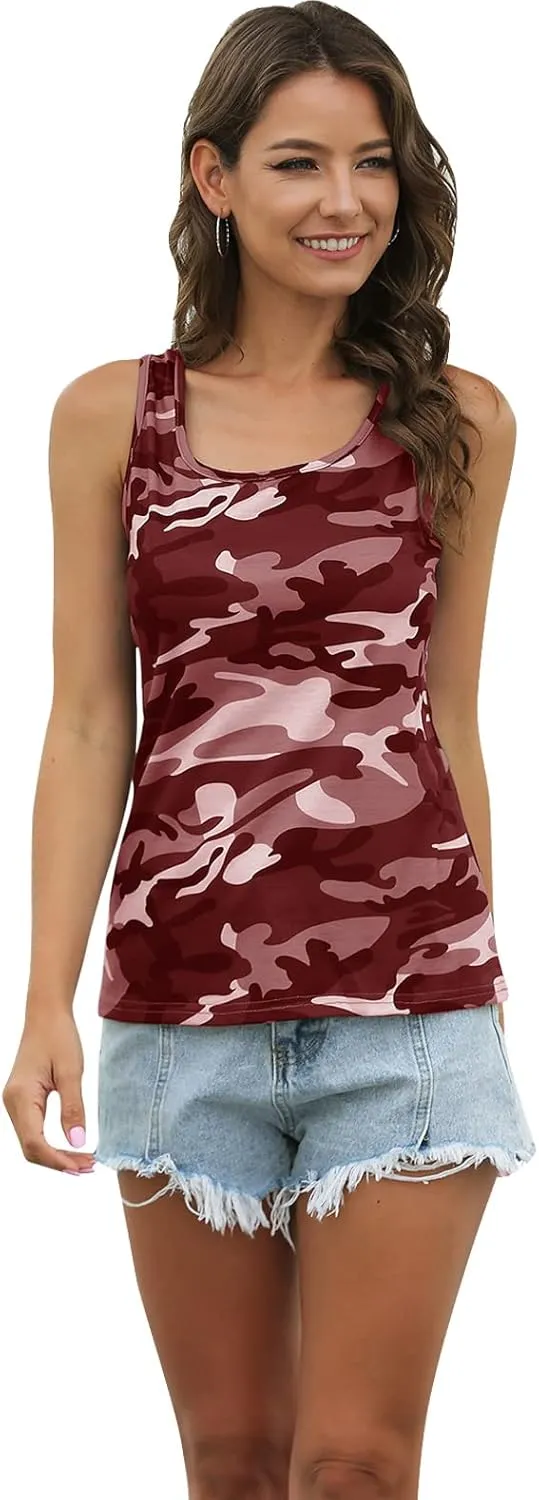 Casual Camo Tank Top Women Flowy Athletic Shirt Sleeveless Running Muscle Tops Workout Gym Racerback Camisole Vest