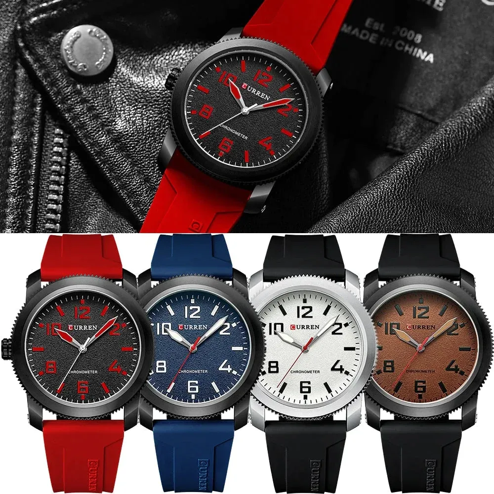 Casual Watches and Stylish Silicone Strap Case with Gears Design Quartz Wristwatch for Men