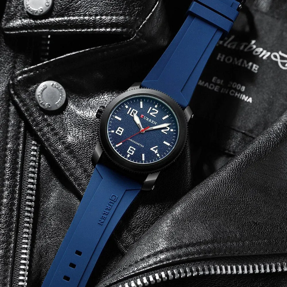 Casual Watches and Stylish Silicone Strap Case with Gears Design Quartz Wristwatch for Men