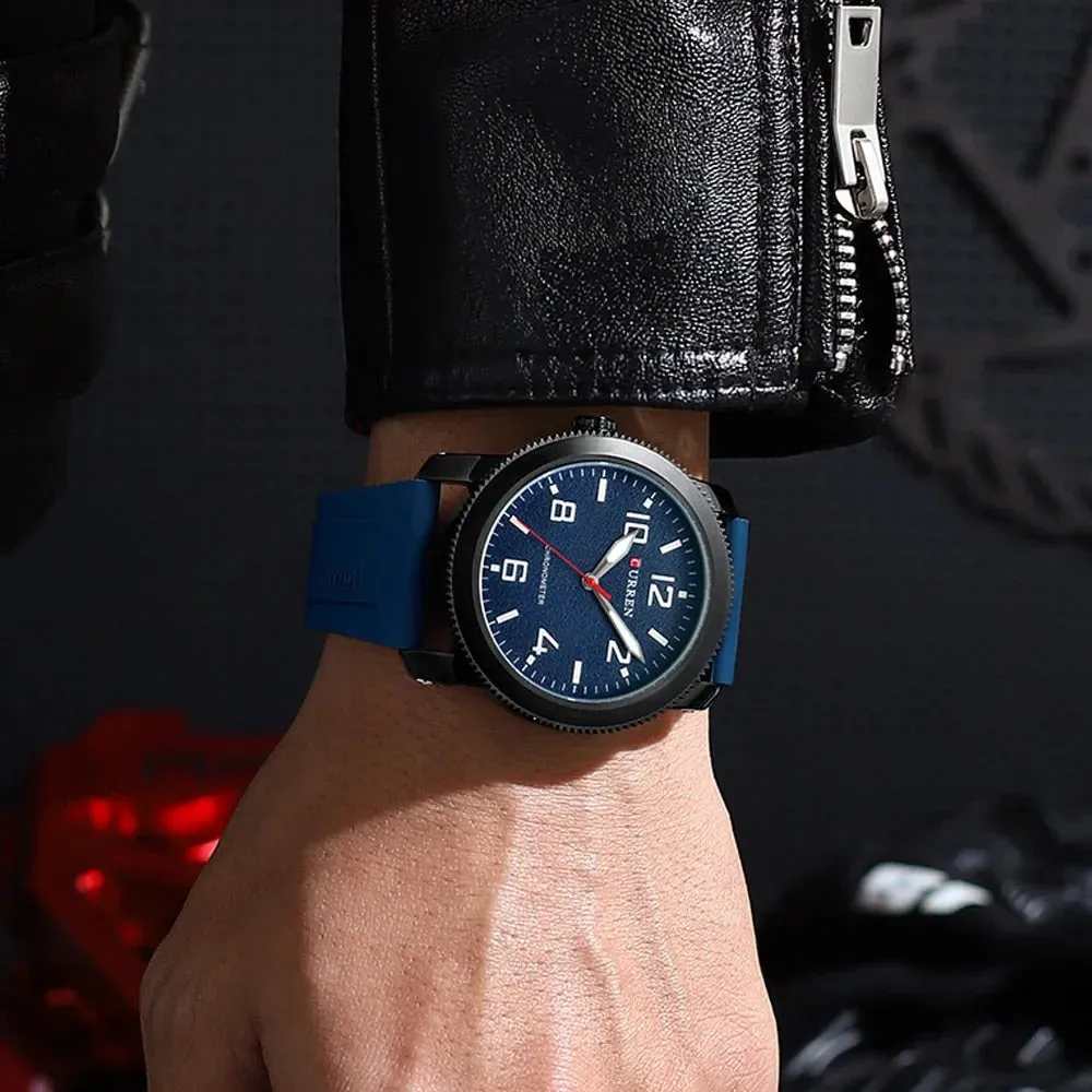 Casual Watches and Stylish Silicone Strap Case with Gears Design Quartz Wristwatch for Men
