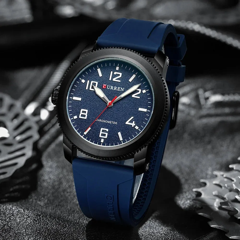 Casual Watches and Stylish Silicone Strap Case with Gears Design Quartz Wristwatch for Men