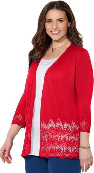 Catherines Women's Plus Size Pointelle Chevron Cardigan