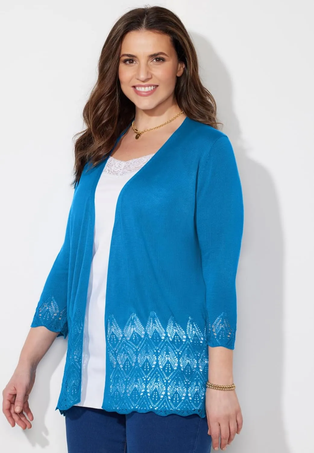 Catherines Women's Plus Size Pointelle Chevron Cardigan