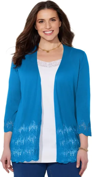 Catherines Women's Plus Size Pointelle Chevron Cardigan