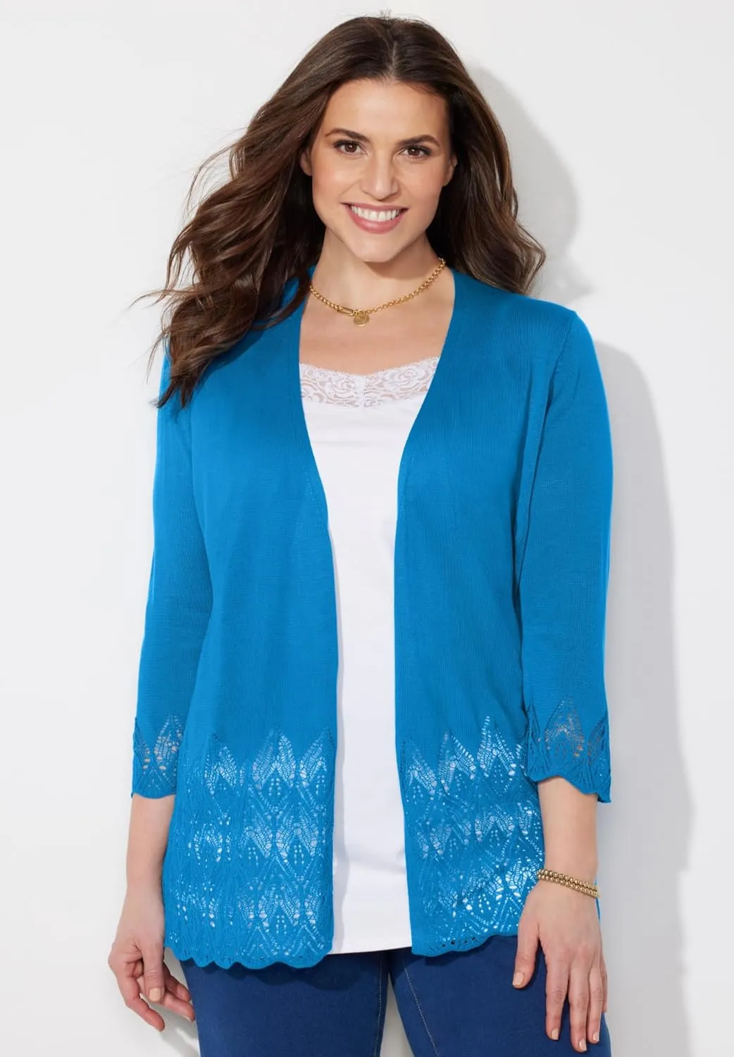 Catherines Women's Plus Size Pointelle Chevron Cardigan