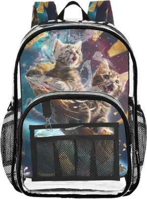 Cats Taco Spaceship Backpacks, Transparent Plastic Bag, Backpack Clear, Little Kid Backpack