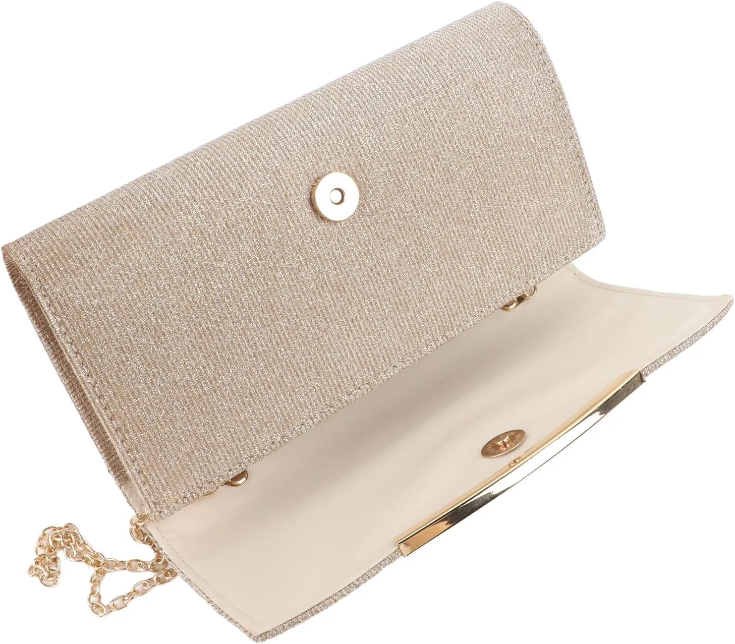 Champagne Clutch Purse Shiny Pleated Women Shoulder Bag Elegant Lock Buckle Evening Bag Chain Messenger Bag