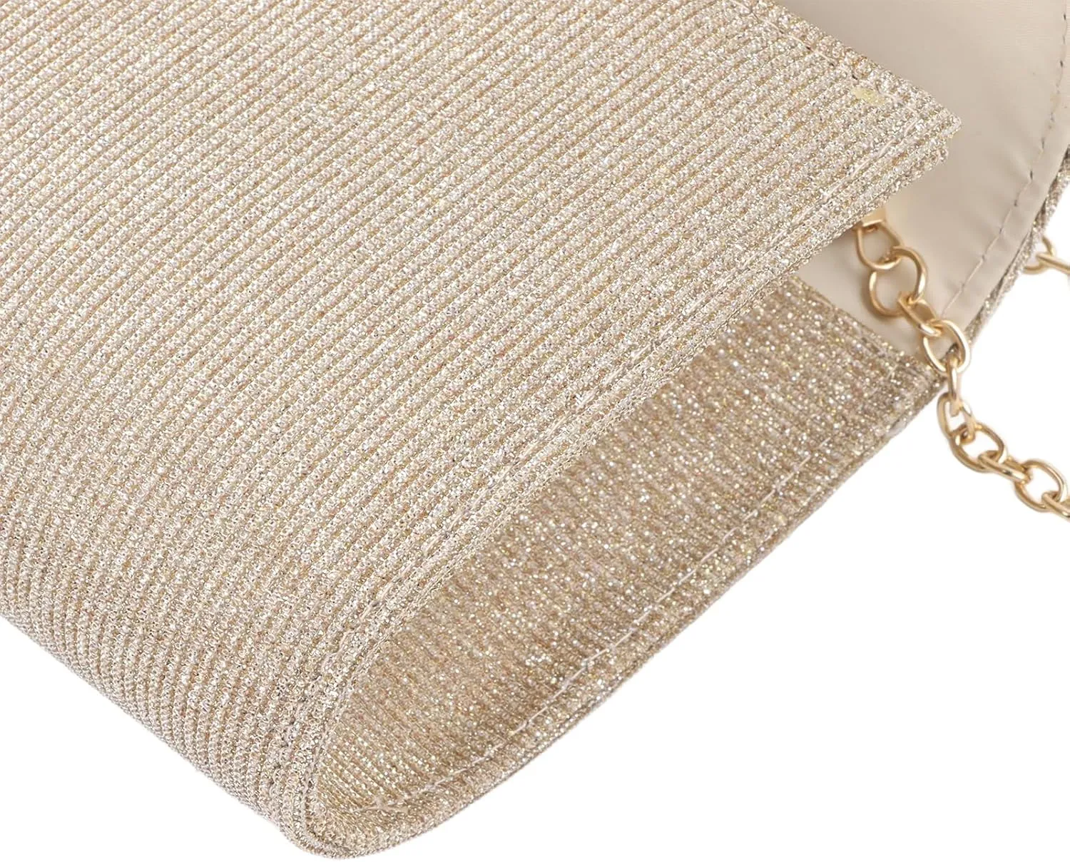 Champagne Clutch Purse Shiny Pleated Women Shoulder Bag Elegant Lock Buckle Evening Bag Chain Messenger Bag
